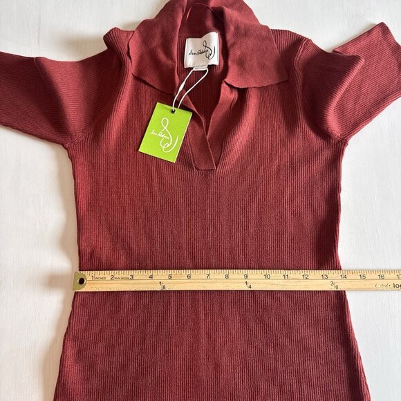 NWT Sam Edelman Dress Size Large Ribbed Collared Midi Sweater $118 Rust Orange - Picture 9 of 16